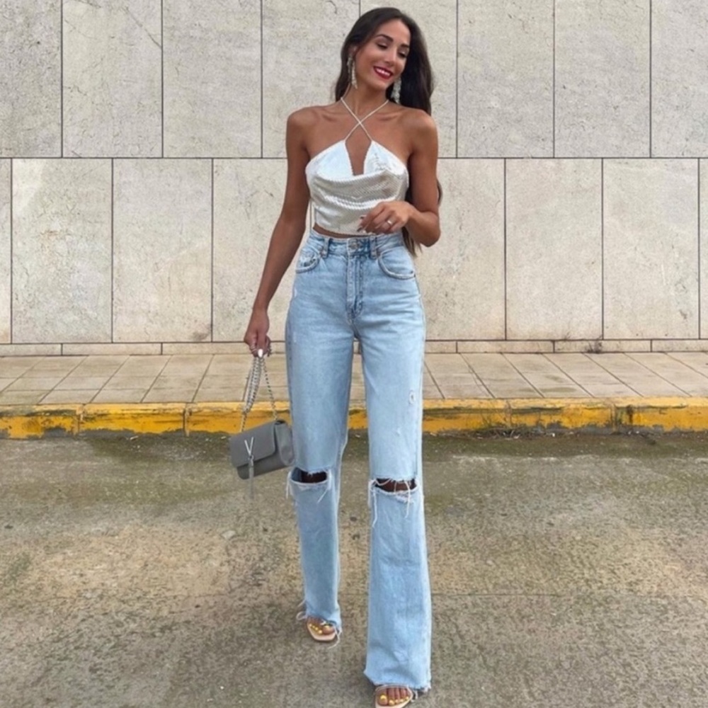 ZARA Ripped Wide Leg Jeans